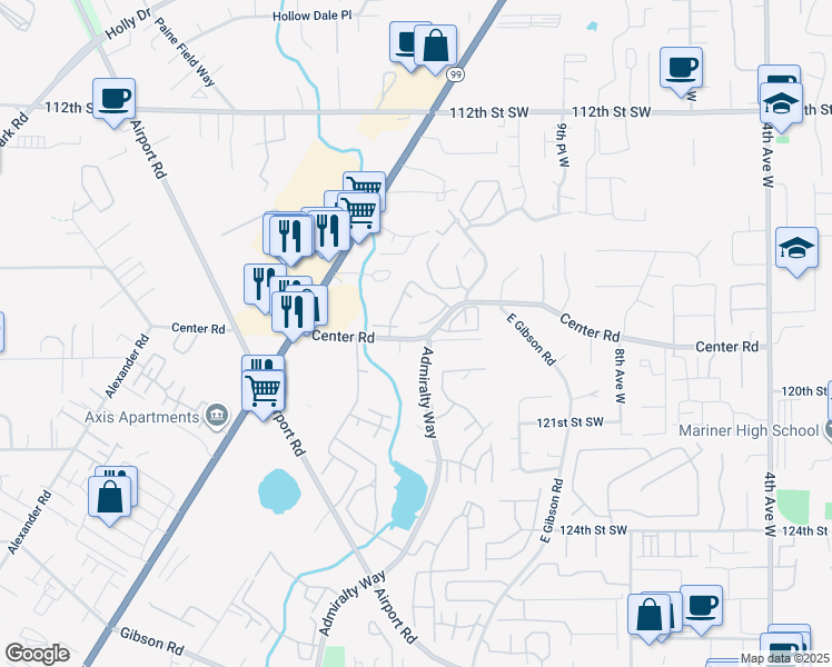 map of restaurants, bars, coffee shops, grocery stores, and more near 1414 Center Road in Everett