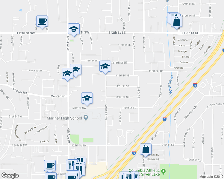 map of restaurants, bars, coffee shops, grocery stores, and more near 31 119th Street Southeast in Everett