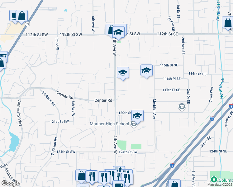 map of restaurants, bars, coffee shops, grocery stores, and more near 11829 4th Avenue West in Everett