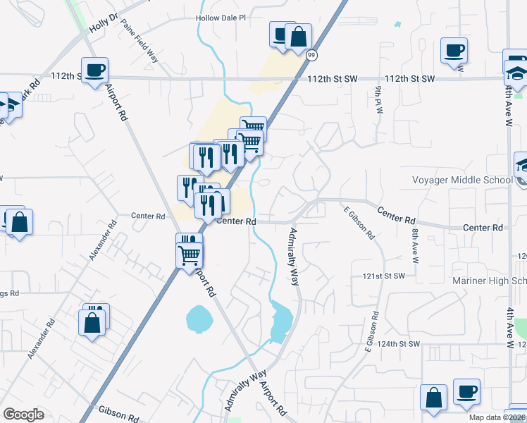 map of restaurants, bars, coffee shops, grocery stores, and more near 1409 118th Place Southwest in Everett