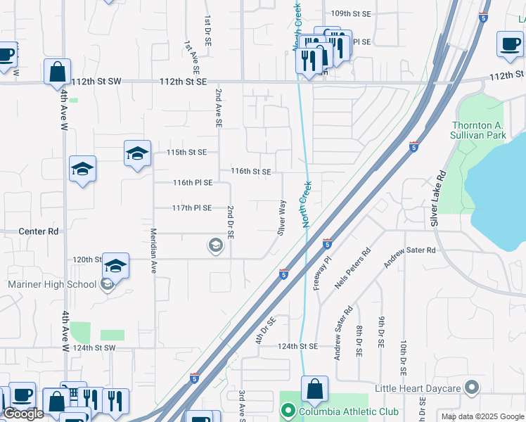 map of restaurants, bars, coffee shops, grocery stores, and more near 319 119th Street Southeast in Everett