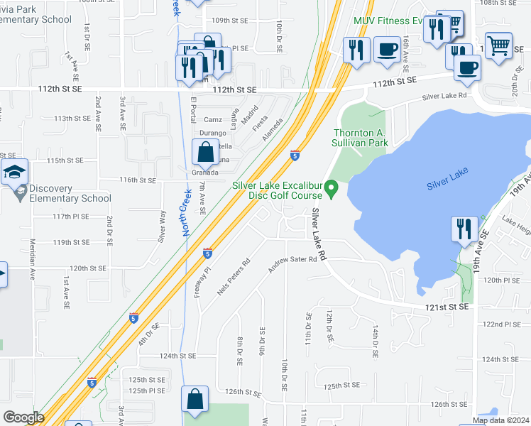 map of restaurants, bars, coffee shops, grocery stores, and more near 906 116th Place Southeast in Everett