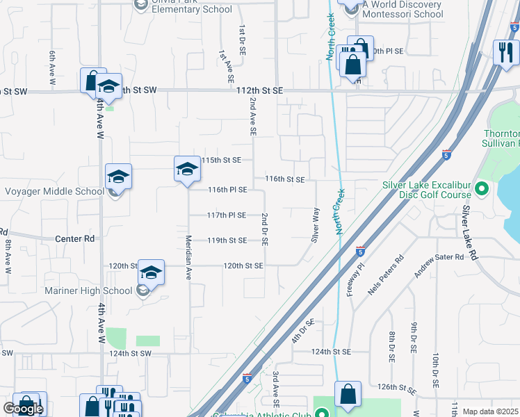 map of restaurants, bars, coffee shops, grocery stores, and more near 212 116th Place Southeast in Everett