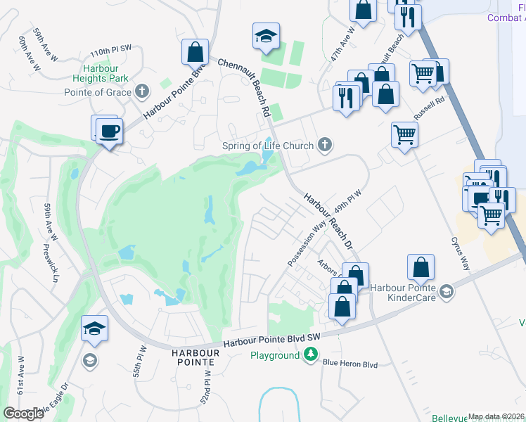 map of restaurants, bars, coffee shops, grocery stores, and more near 4818 Bridgeport Place in Mukilteo