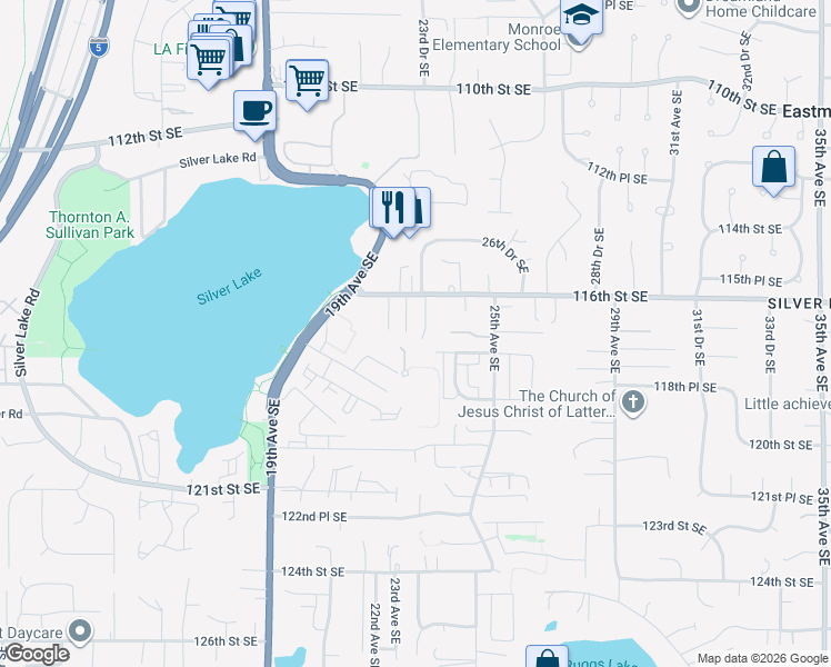 map of restaurants, bars, coffee shops, grocery stores, and more near 11619 23rd Drive Southeast in Everett
