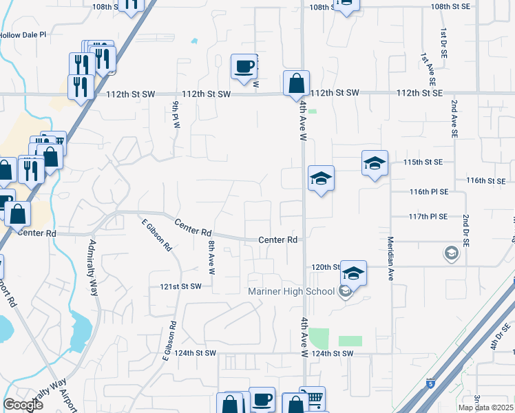 map of restaurants, bars, coffee shops, grocery stores, and more near 605 Center Road in Everett