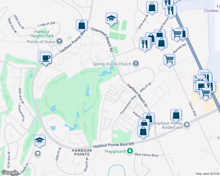 map of restaurants, bars, coffee shops, grocery stores, and more near 4818 Bridgeport Place in Mukilteo