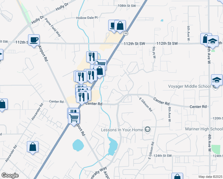 map of restaurants, bars, coffee shops, grocery stores, and more near 11722 14th Avenue West in Everett