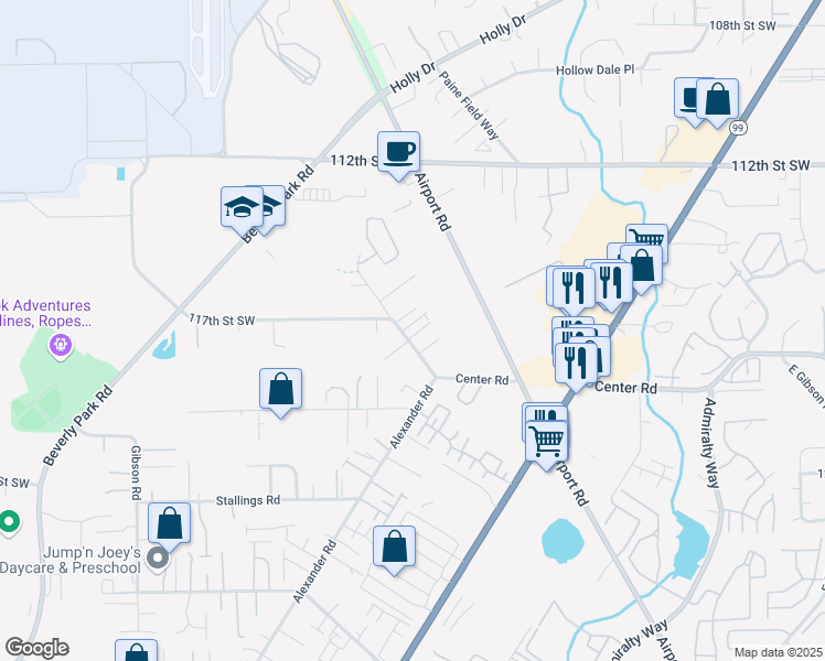 map of restaurants, bars, coffee shops, grocery stores, and more near 11631 Center Road in Everett