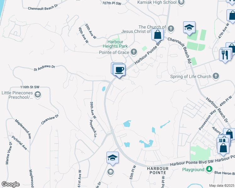 map of restaurants, bars, coffee shops, grocery stores, and more near 11709 Grove Drive in Mukilteo