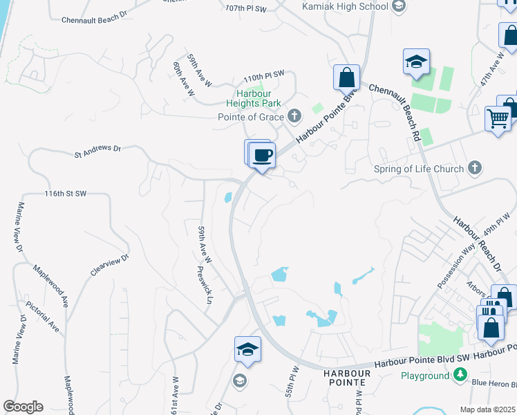 map of restaurants, bars, coffee shops, grocery stores, and more near 11520 Maple Court in Mukilteo