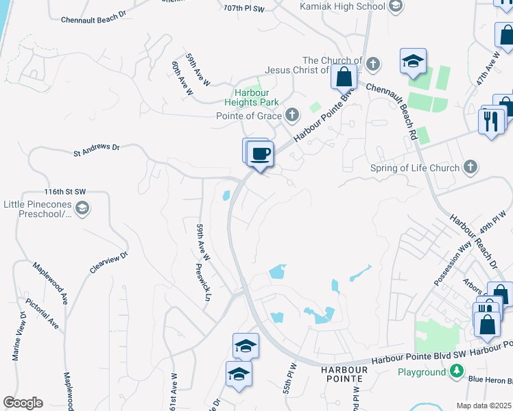map of restaurants, bars, coffee shops, grocery stores, and more near 11520 Maple Court in Mukilteo