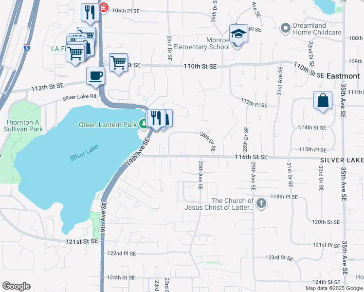 map of restaurants, bars, coffee shops, grocery stores, and more near 11507 24th Drive Southeast in Everett
