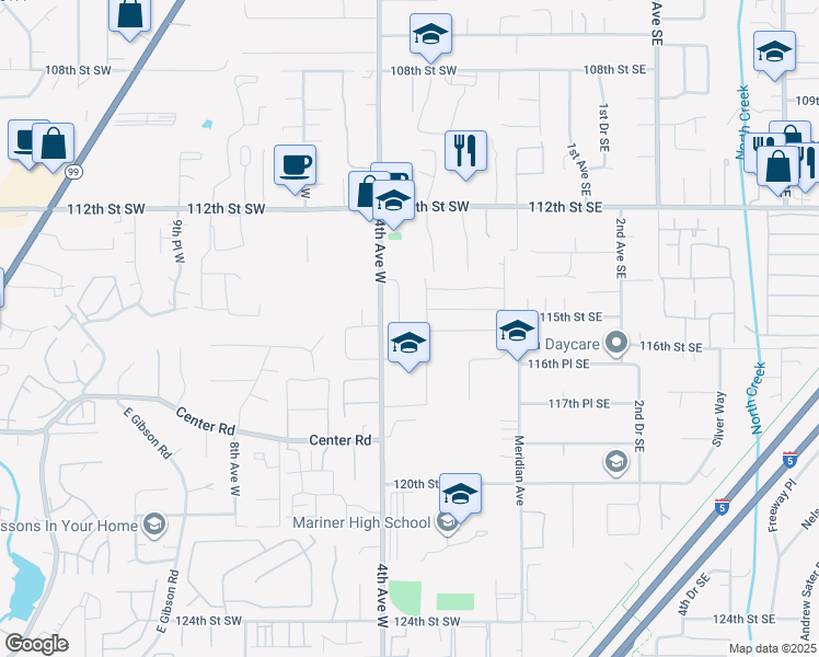 map of restaurants, bars, coffee shops, grocery stores, and more near 11513 3rd Place West in Everett