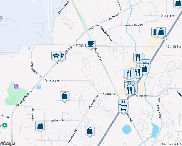 map of restaurants, bars, coffee shops, grocery stores, and more near 11531 Marino Avenue in Everett