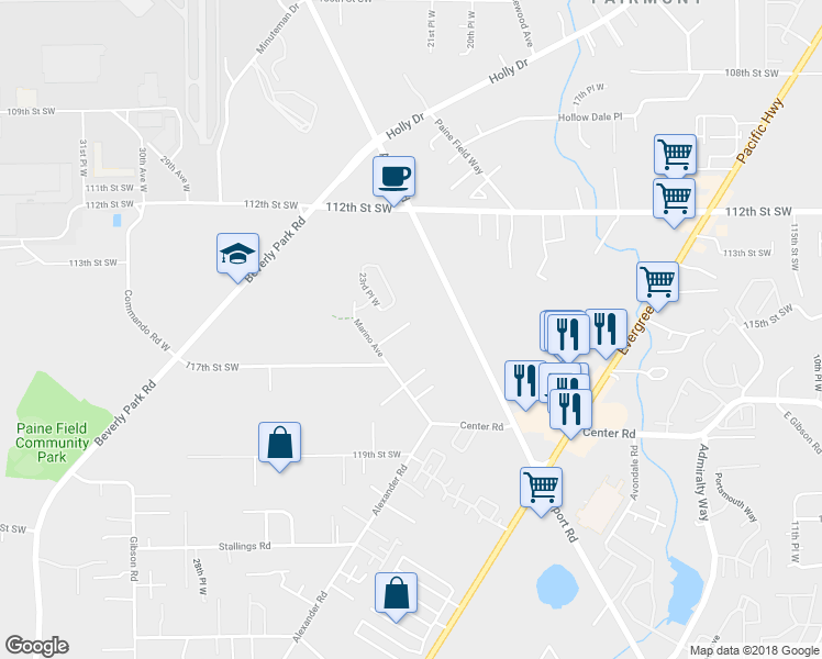 map of restaurants, bars, coffee shops, grocery stores, and more near 11531 Marino Avenue in Everett