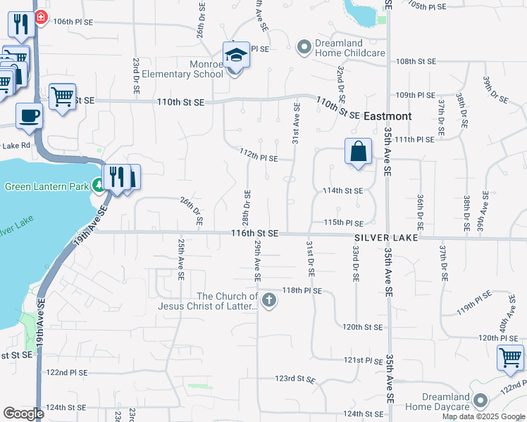 map of restaurants, bars, coffee shops, grocery stores, and more near 11430 29th Drive Southeast in Everett