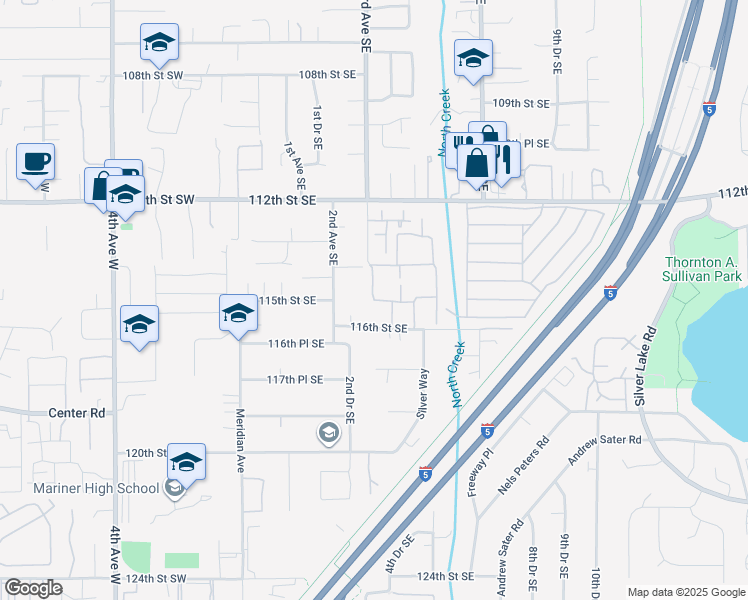 map of restaurants, bars, coffee shops, grocery stores, and more near 11599 3rd Avenue Southeast in Everett