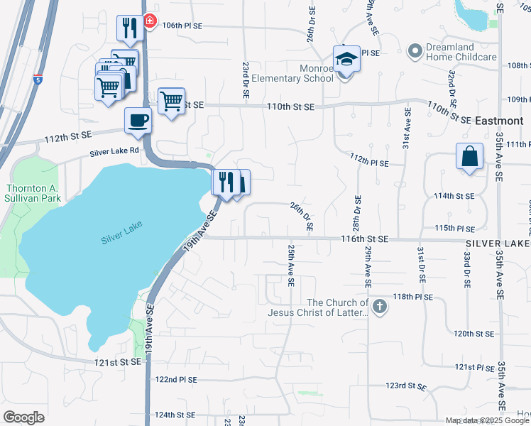 map of restaurants, bars, coffee shops, grocery stores, and more near 11507 24th Drive Southeast in Everett