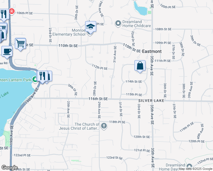 map of restaurants, bars, coffee shops, grocery stores, and more near 11430 29th Drive Southeast in Everett