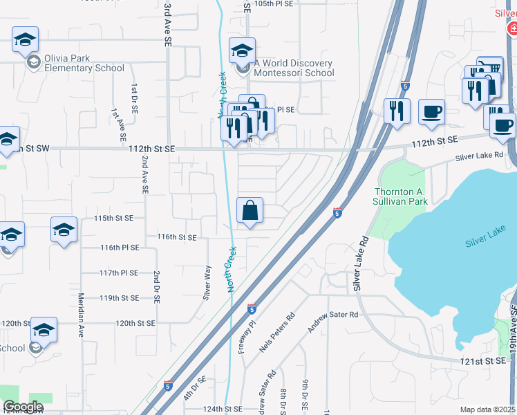 map of restaurants, bars, coffee shops, grocery stores, and more near 620 112th Street Southeast in Everett