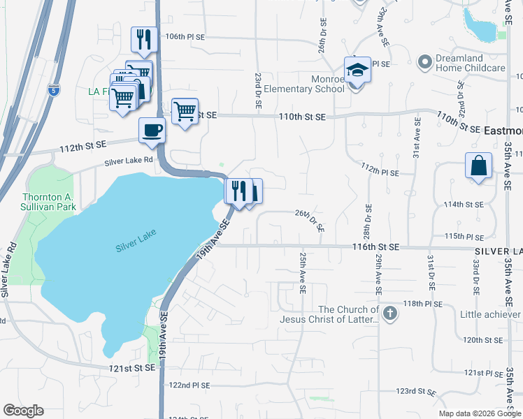 map of restaurants, bars, coffee shops, grocery stores, and more near 11505 23rd Drive Southeast in Everett