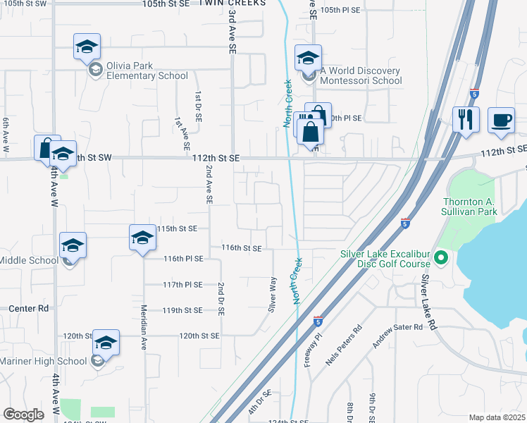 map of restaurants, bars, coffee shops, grocery stores, and more near 11401 3rd Avenue Southeast in Everett