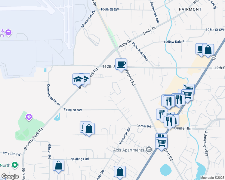 map of restaurants, bars, coffee shops, grocery stores, and more near 11405 23rd Place West in Everett