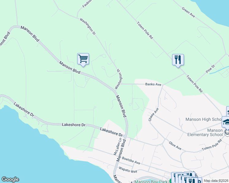 map of restaurants, bars, coffee shops, grocery stores, and more near 1 Washington Street in Manson