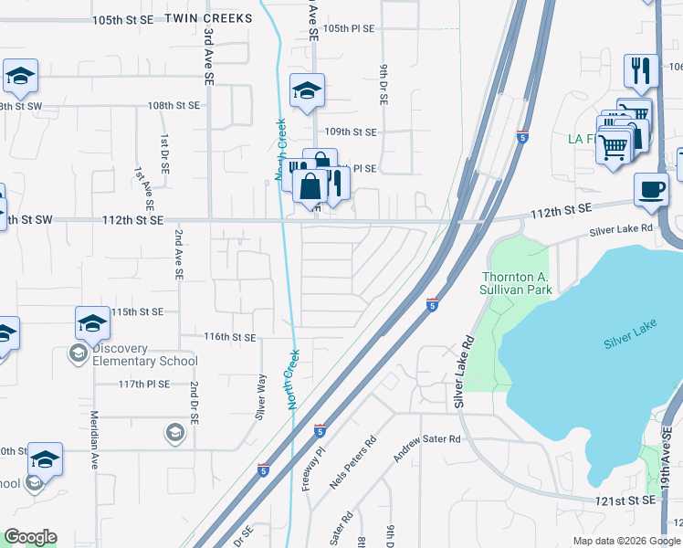 map of restaurants, bars, coffee shops, grocery stores, and more near 620 112th Street Southeast in Everett