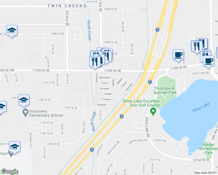 map of restaurants, bars, coffee shops, grocery stores, and more near 620 112th Street Southeast in Everett