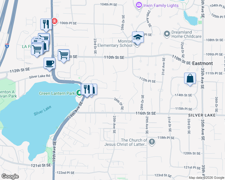 map of restaurants, bars, coffee shops, grocery stores, and more near 1912 113th Place Southeast in Everett