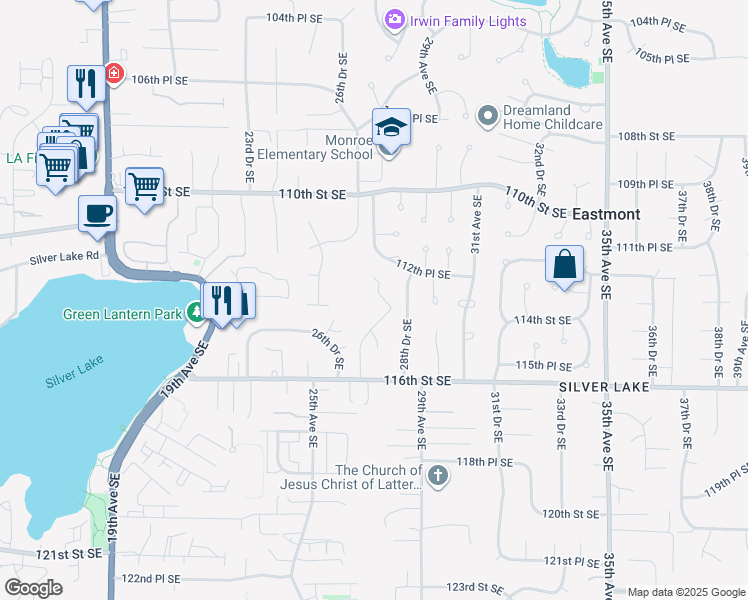 map of restaurants, bars, coffee shops, grocery stores, and more near 11318 27th Avenue Southeast in Everett