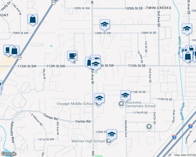 map of restaurants, bars, coffee shops, grocery stores, and more near 11333 3rd Place West in Everett