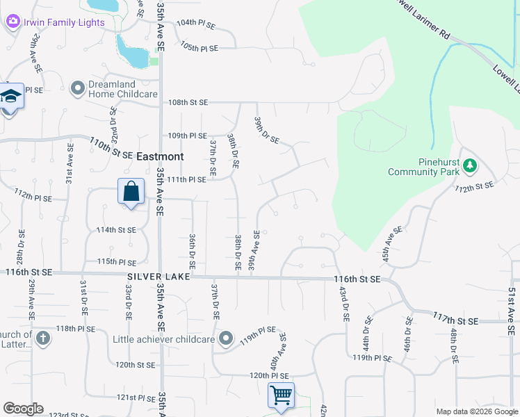 map of restaurants, bars, coffee shops, grocery stores, and more near 11201 39th Avenue Southeast in Everett