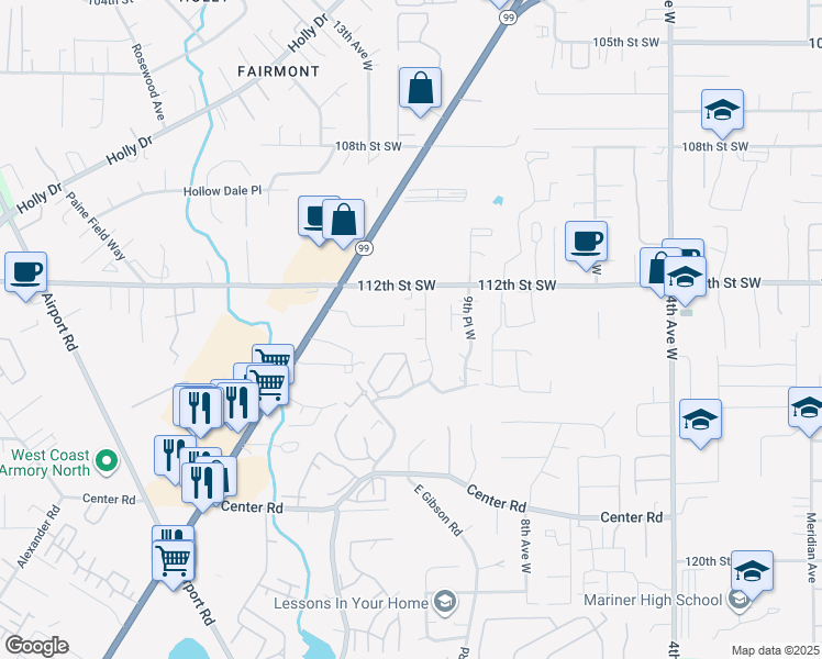 map of restaurants, bars, coffee shops, grocery stores, and more near 1120 113th Street Southwest in Everett