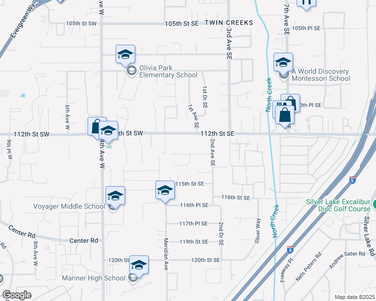 map of restaurants, bars, coffee shops, grocery stores, and more near 103 113th Street Southeast in Everett