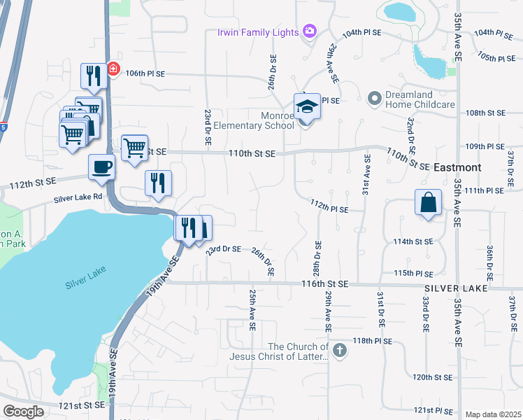 map of restaurants, bars, coffee shops, grocery stores, and more near 11319 26th Avenue Southeast in Everett