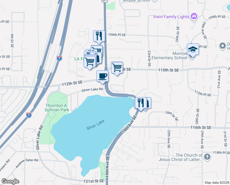 map of restaurants, bars, coffee shops, grocery stores, and more near 1912 113th Place Southeast in Everett