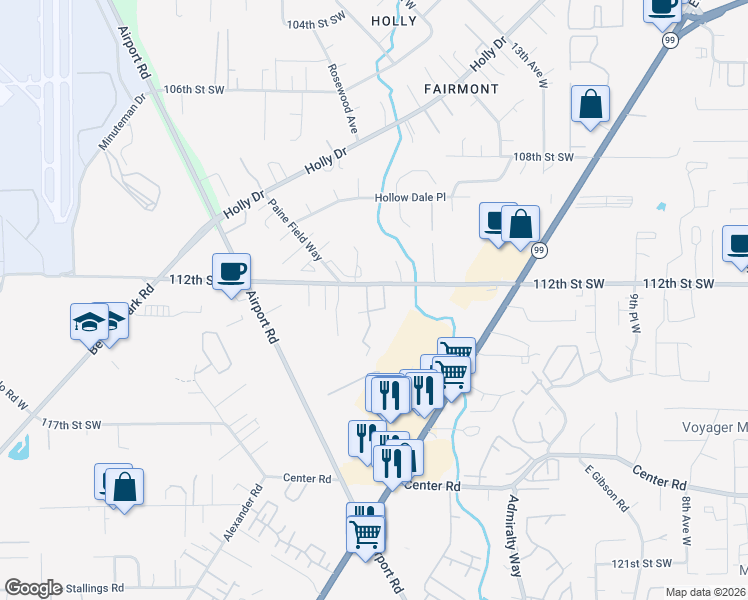 map of restaurants, bars, coffee shops, grocery stores, and more near 1730 112th Street Southwest in Everett