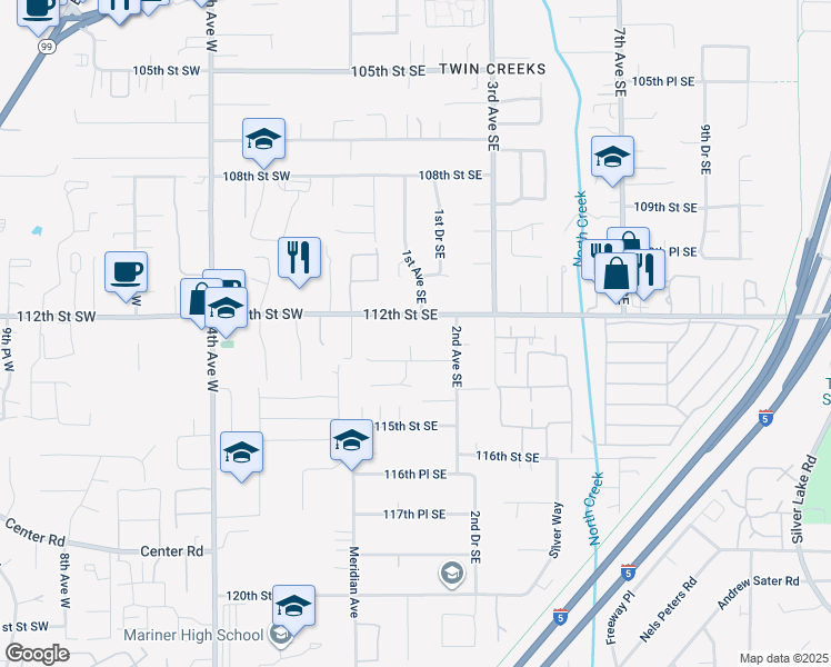 map of restaurants, bars, coffee shops, grocery stores, and more near 119 112th Street Southeast in Everett