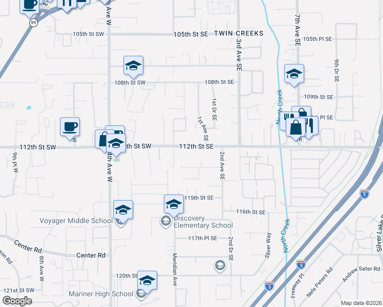 map of restaurants, bars, coffee shops, grocery stores, and more near 29 112th Street Southeast in Everett