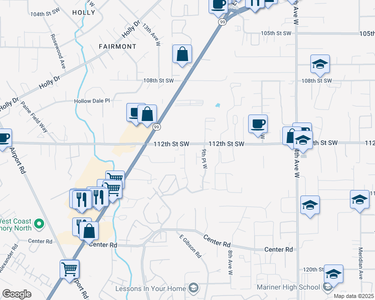 map of restaurants, bars, coffee shops, grocery stores, and more near 1100 112th Street Southwest in Everett