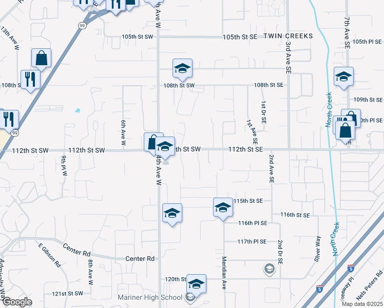 map of restaurants, bars, coffee shops, grocery stores, and more near 132 112th Street Southwest in Everett