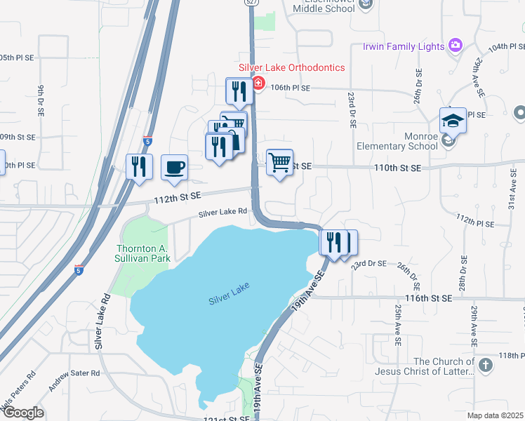 map of restaurants, bars, coffee shops, grocery stores, and more near 11218 19th Drive Southeast in Everett