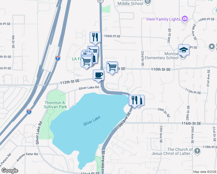 map of restaurants, bars, coffee shops, grocery stores, and more near 11210 19th Avenue Southeast in Everett