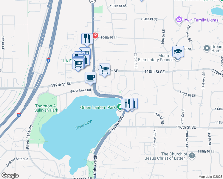 map of restaurants, bars, coffee shops, grocery stores, and more near 11217 Bothell Way Southeast in Everett