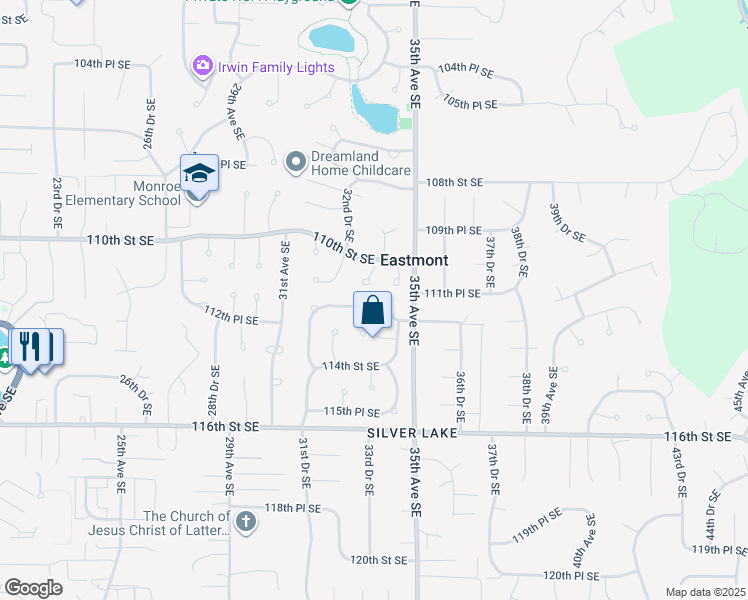 map of restaurants, bars, coffee shops, grocery stores, and more near 11025 33rd Drive Southeast in Everett