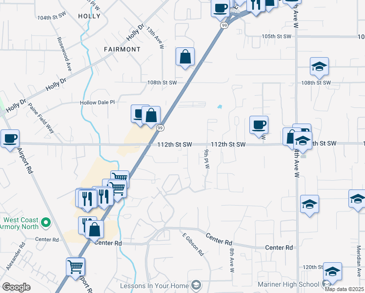 map of restaurants, bars, coffee shops, grocery stores, and more near 1100 112th Street Southwest in Everett