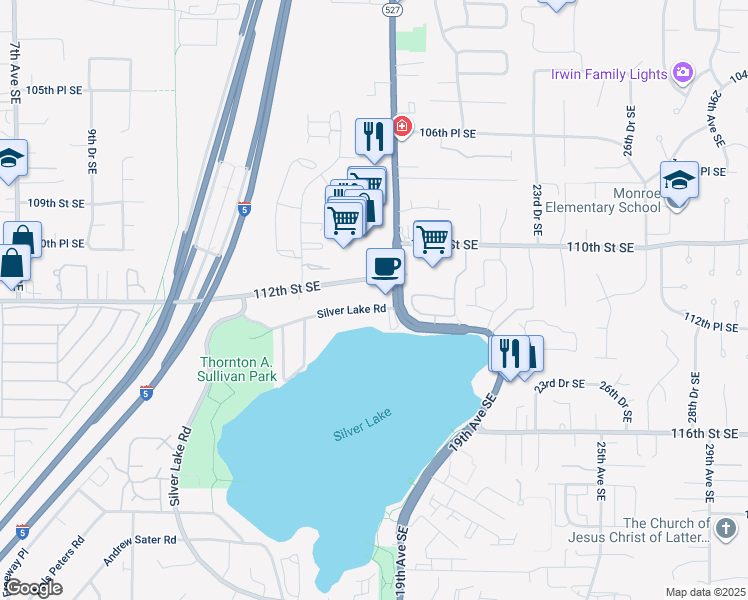 map of restaurants, bars, coffee shops, grocery stores, and more near 1809 Silver Lake Road in Everett